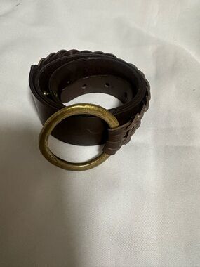 Club Mónaco Brown Leather Belt with Brass Round Buckle size medium made in Italy